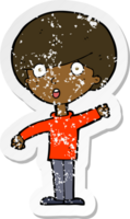 retro distressed sticker of a cartoon shocked boy png