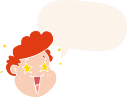 cartoon happy face with speech bubble in retro style png