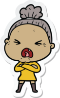 sticker of a cartoon angry old woman png