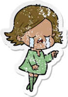 distressed sticker of a cartoon girl crying png