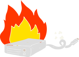 flat color illustration of computer hard drive burning png