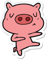 sticker of a cartoon content pig dancing png