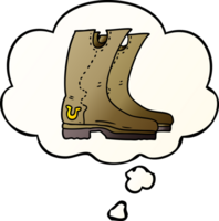 cartoon cowboy boots with thought bubble in smooth gradient style png