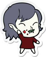 sticker of a cartoon vampire girl with blood on cheek png