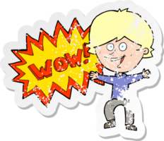 retro distressed sticker of a cartoon amazed man png