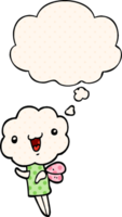 cute cartoon cloud head creature with thought bubble in comic book style png