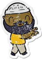 distressed sticker of a cartoon bearded man png