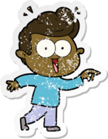 distressed sticker of a cartoon excited man png