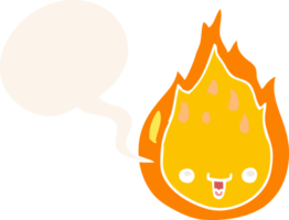 dessin animé flamme avec discours bulle dans rétro style png