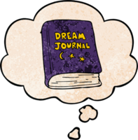 cartoon dream journal with thought bubble in grunge texture style png