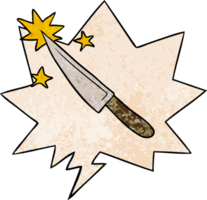 cartoon sharp kitchen knife with speech bubble in retro texture style png