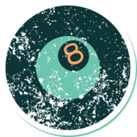 iconic distressed sticker tattoo style image of 8 ball png