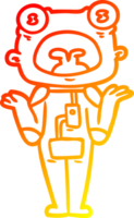 warm gradient line drawing of a cartoon weird alien shrugging shoulders png