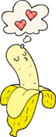 cartoon banana in love with thought bubble in comic book style png