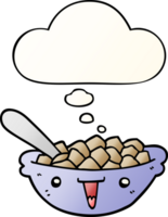 fofa desenho animado tigela do cereal com pensamento bolha dentro suave gradiente estilo png