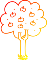 warm Gradient Linie Zeichnung von ein Karikatur Apfel Baum png