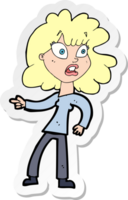 sticker van een cartoon bezorgde vrouw die wijst png