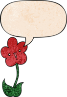 dessin animé fleur avec discours bulle dans rétro texture style png