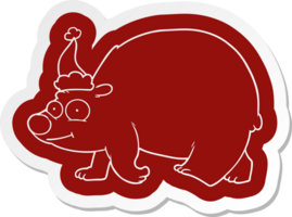 knäppa tecknad serie klistermärke av en gående polär Björn bär santa hatt png
