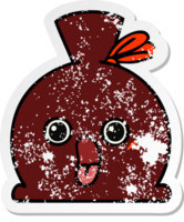 pegatina angustiada de un lindo saco de dibujos animados png