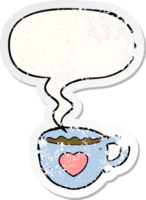 ich Liebe Kaffee Karikatur Tasse mit Rede Blase betrübt betrübt alt Aufkleber png