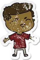 distressed sticker of a cartoon annoyed man png