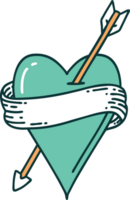 iconic tattoo style image of an arrow heart and banner png