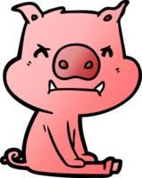 cochon dessin animé en colère assis png