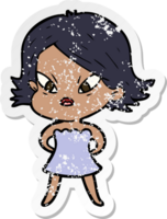 distressed sticker of a cartoon stressed woman png