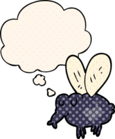 cartoon fly with thought bubble in comic book style png