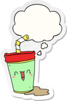 cute cartoon soda with thought bubble as a printed sticker png
