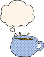 cartoon hot cup of coffee with thought bubble in comic book style png