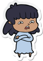 sticker of a cartoon worried woman png