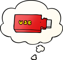 cartoon flash drive with thought bubble in smooth gradient style png