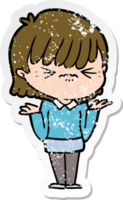 distressed sticker of a annoyed cartoon girl png