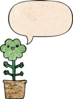 cartoon flower with speech bubble in retro texture style png