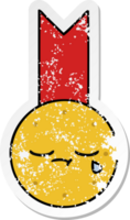 distressed sticker of a cute cartoon gold medal png