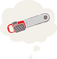cartoon chainsaw with thought bubble in retro style png