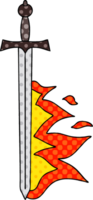 comic book style quirky cartoon flaming sword png