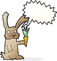 lapin de dessin animé avec carotte avec bulle de dialogue png