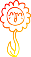 warm gradient line drawing of a cartoon happy flower png
