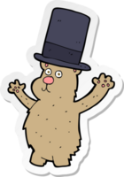 adesivo di un orso cartone animato in cappello a cilindro png