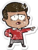 distressed sticker of a cartoon tired man png