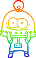 rainbow gradient line drawing of a happy carton robot with light bulb png