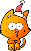 gracioso mano dibujado degradado dibujos animados de un gato vistiendo Papa Noel sombrero png