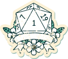 estilo de tatuaje retro natural uno d20 tirada de dados png