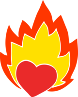 desenho animado doodle coração flamejante png