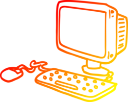 warm gradient line drawing of a cartoon office computer png