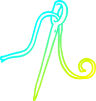 cold gradient line drawing of a cartoon needle and thread png