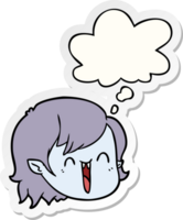 cartoon vampire girl face with thought bubble as a printed sticker png